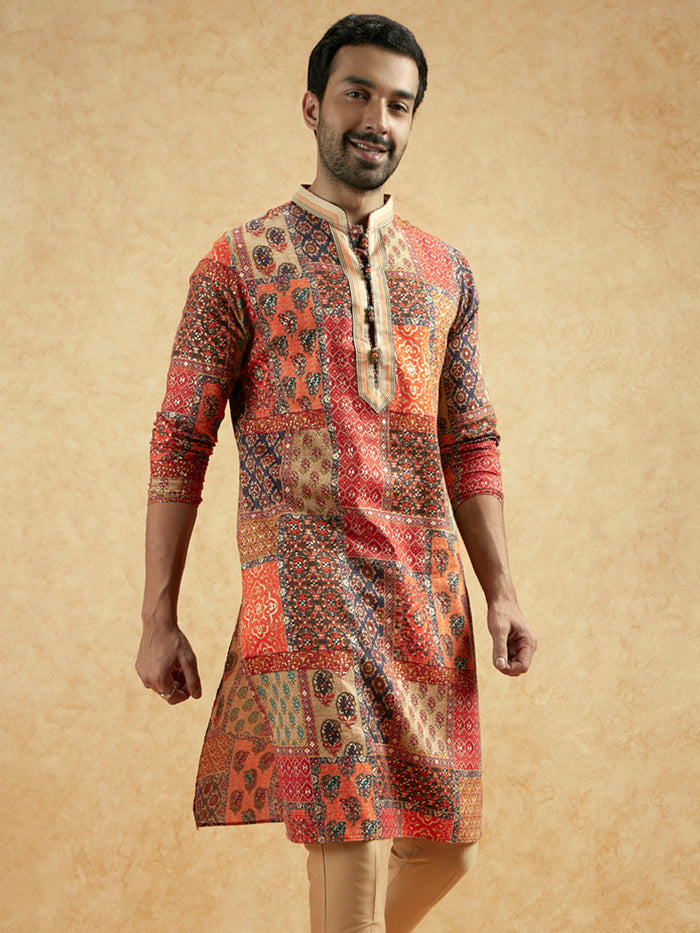 Multicolour Art Silk Printed Long Kurta