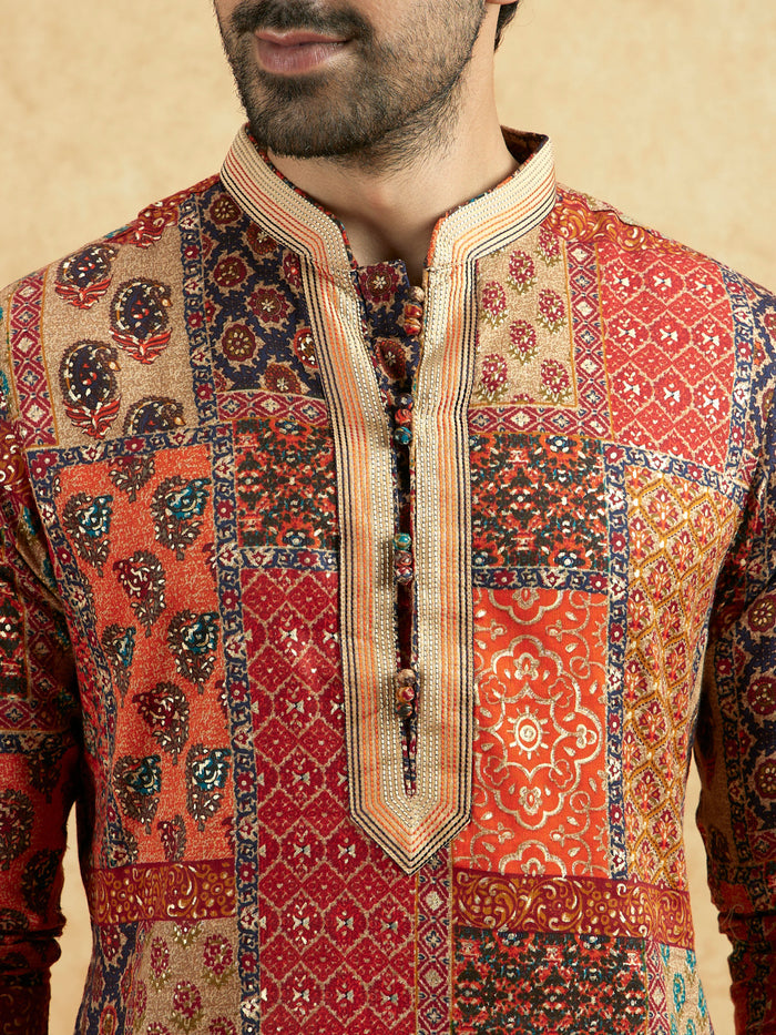 Multicolour Art Silk Printed Long Kurta