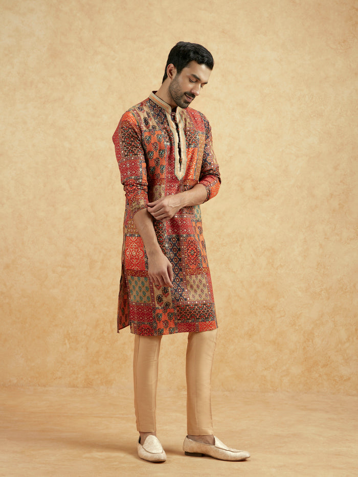 Multicolour Art Silk Printed Long Kurta