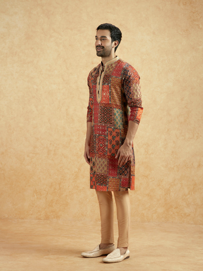 Multicolour Art Silk Printed Long Kurta