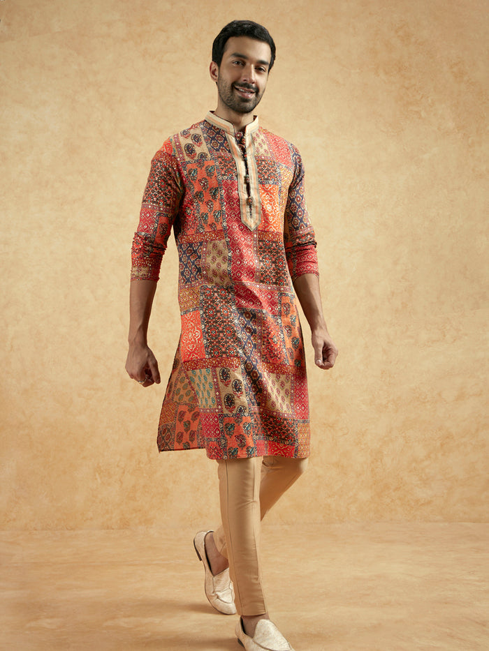 Multicolour Art Silk Printed Long Kurta