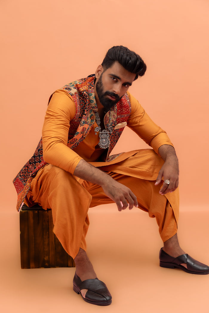 Multicolour Printed Nehru Jacket