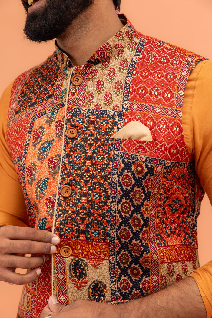 Multicolour Printed Nehru Jacket