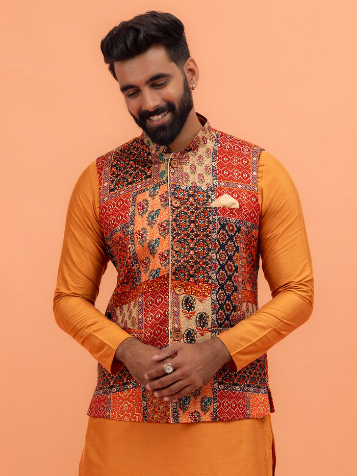 Multicolour Printed Nehru Jacket
