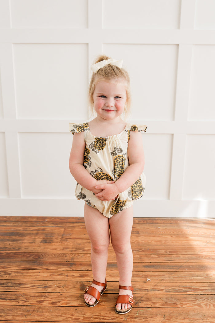 Mustard & Grey Floral Print Sleeve Ruffled Romper romper Yo Baby India