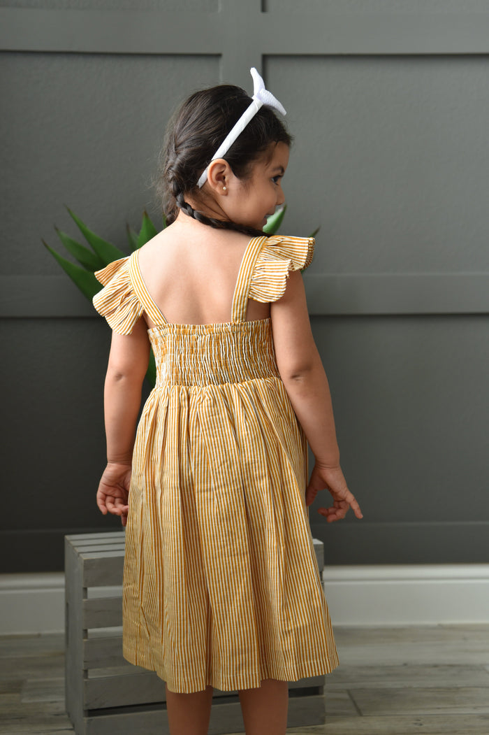 Mustard Pinstripes Flutter Sleeves Shirt Dress Dress Yo Baby Wholesale