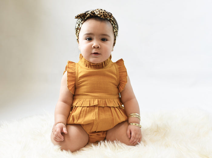 Mustard Ruffles Infant Romper Dress Yo Baby Wholesale