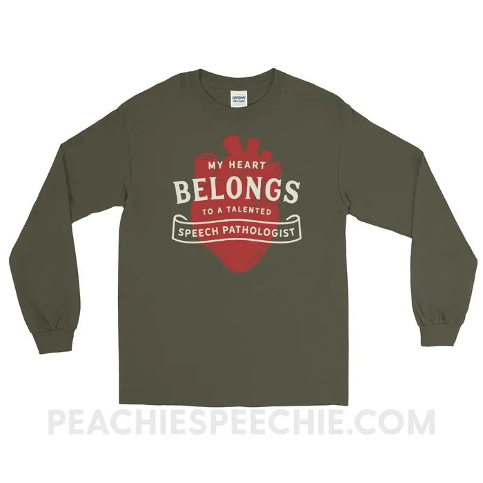 My Heart Long Sleeve Tee - Military Green / S - T-Shirts & Tops peachiespeechie.com