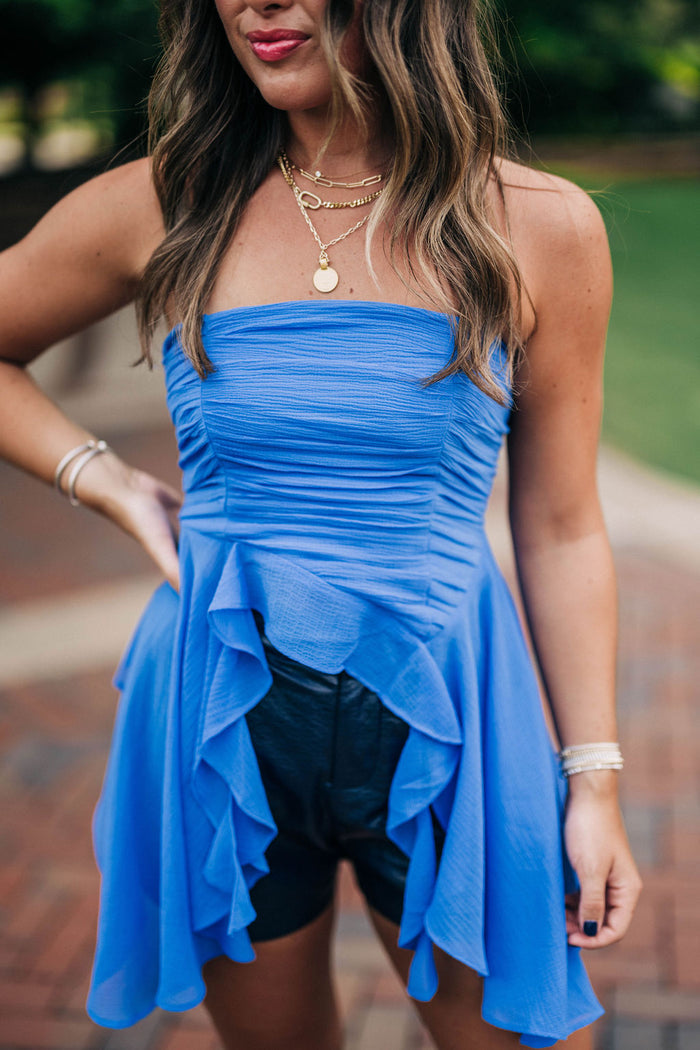 Naeva Ruffle Top - Mazarine FREE PEOPLE