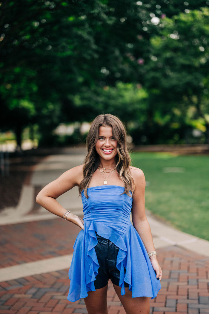 Naeva Ruffle Top - Mazarine FREE PEOPLE
