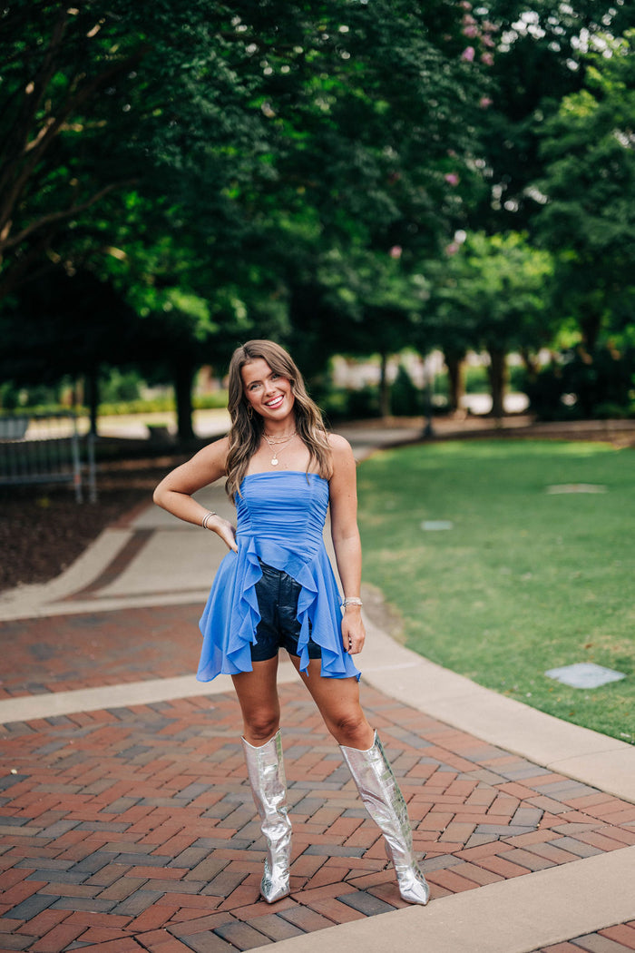 Naeva Ruffle Top - Mazarine FREE PEOPLE