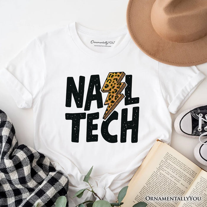 Nail Tech Leopard Lightning T-Shirt, Retro Stylist Tee T-Shirts OrnamentallyYou White XS