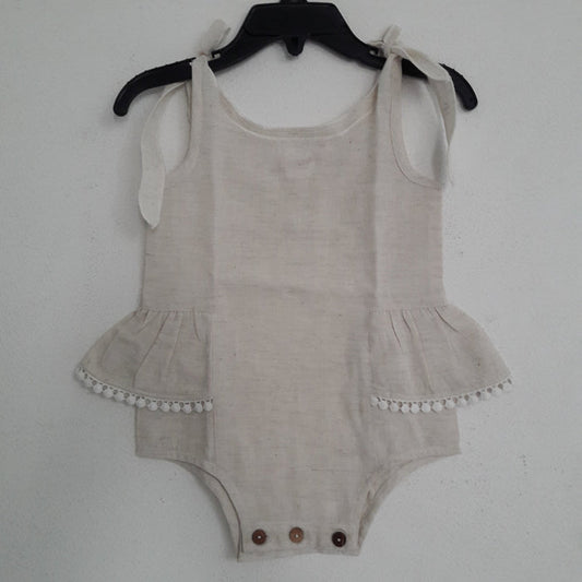 Natural Infant Cotton Romper with Shoulder Ties romper Yo Baby Wholesale