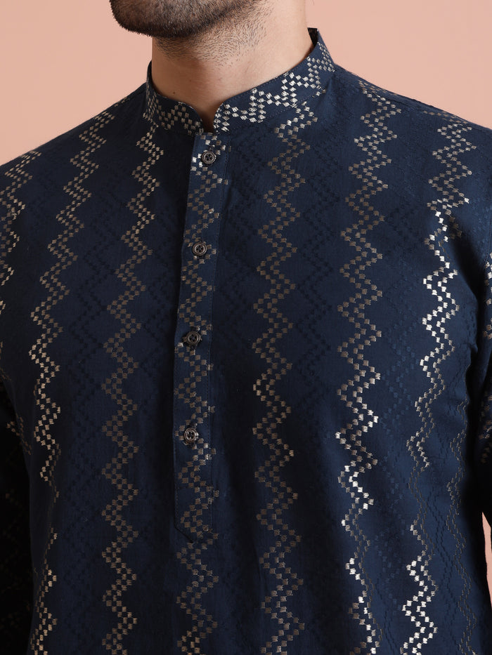 Navy Art Silk Zigzag Kurta