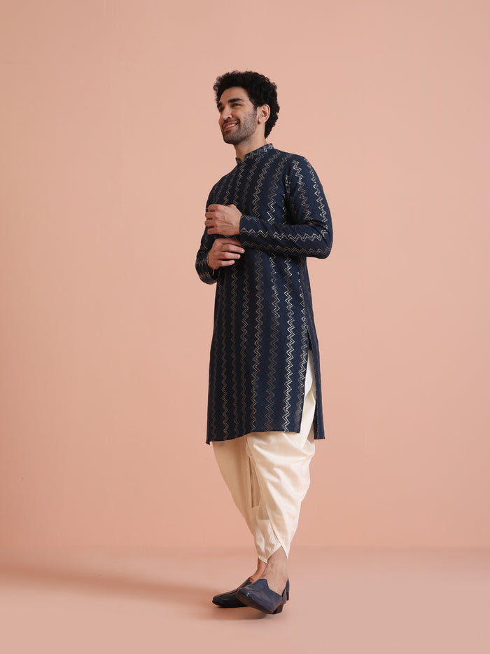Navy Art Silk Zigzag Kurta