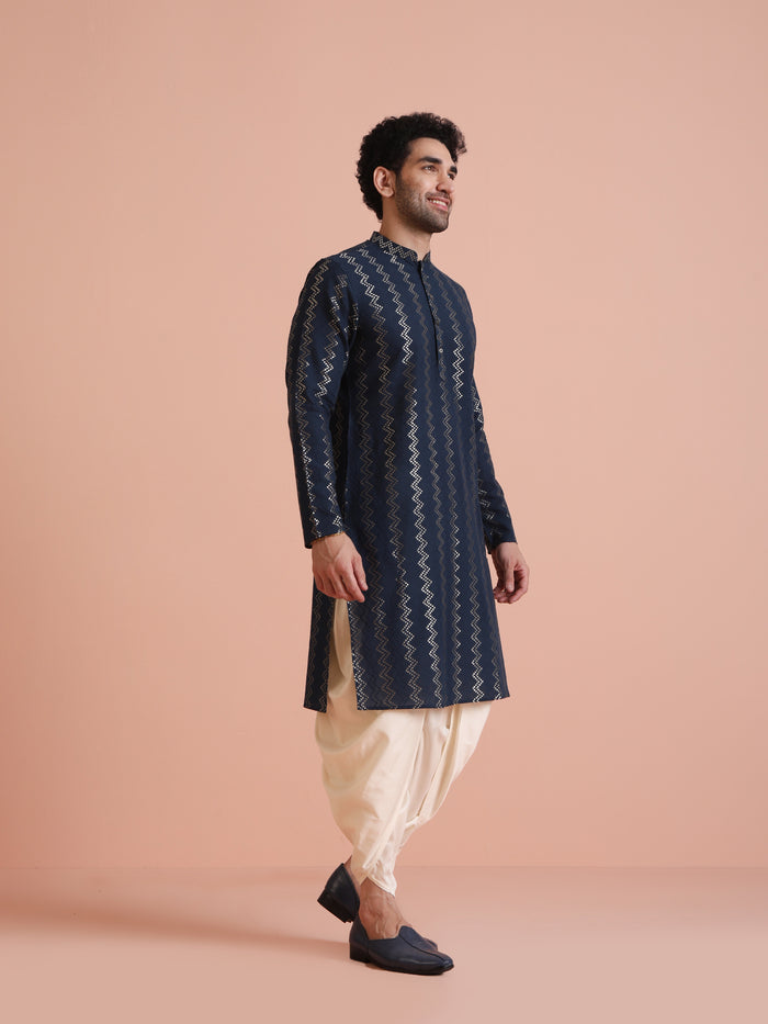 Navy Art Silk Zigzag Kurta
