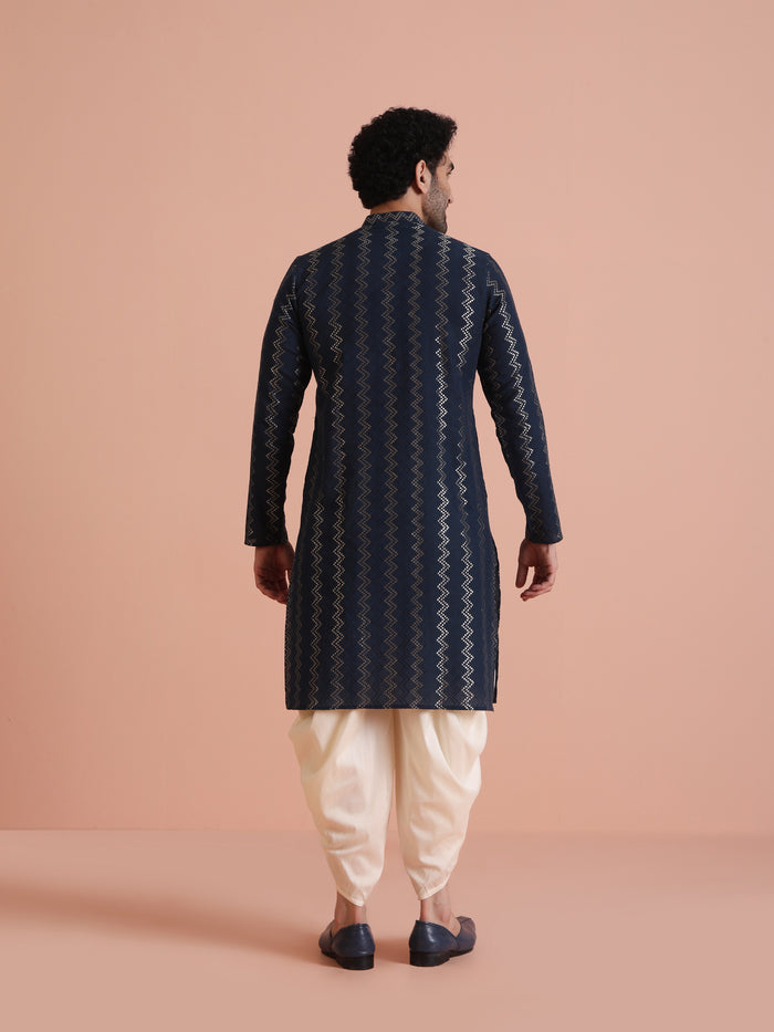 Navy Art Silk Zigzag Kurta