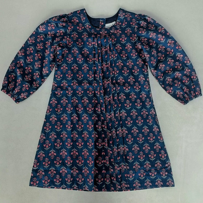 Navy Floral Print Front Pleated Dress dress & diaper cover Yo Baby India