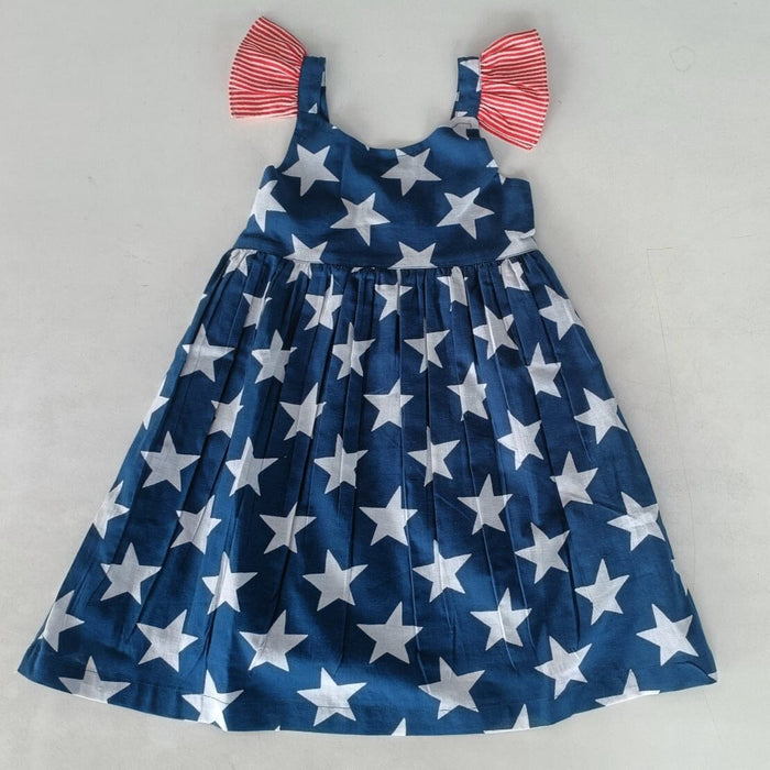 Navy Star Print Sleeve Ruffled Gathered Dress dress & diaper cover Yo Baby India