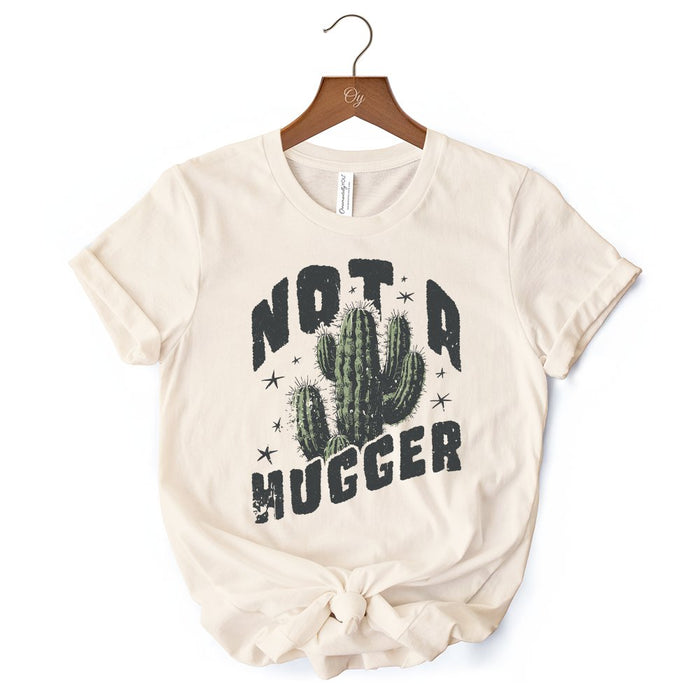 Not a Hugger T-Shirt With Cactus, Funny Retro White and Natural Tee for Sarcastic Girls T-Shirts OrnamentallyYou