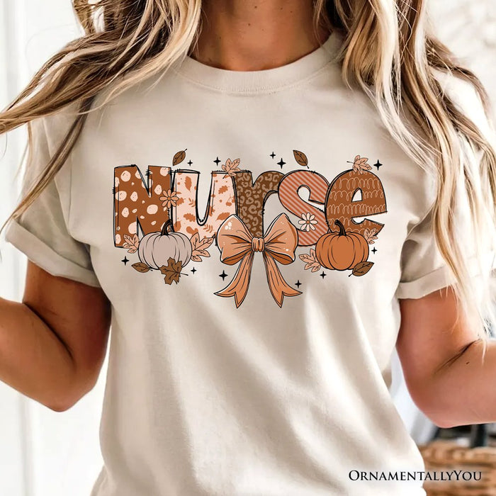 Nurse Coquette Autumn T-Shirt, Cozy Fall Pumpkins Tee for Healthcare Heroes T-Shirts OrnamentallyYou