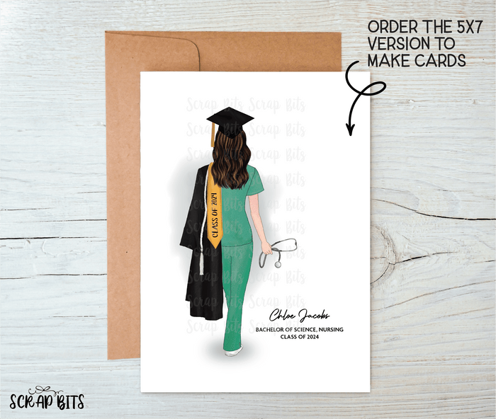 Female Nurse Graduation Print, Personalized Graduation Gift . Digital Portrait Print - Scrap Bits