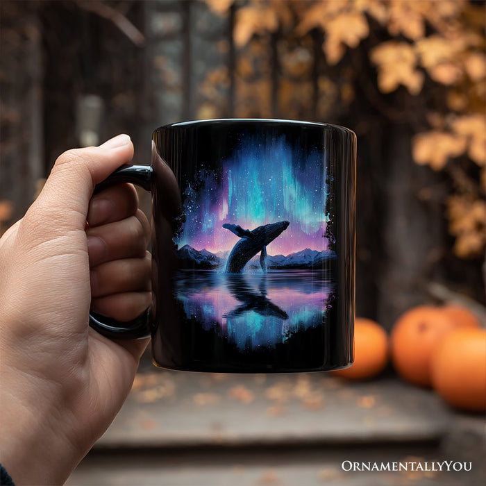 Ocean Aurora Whale Personalized Mug, Northern Lights Wildlife Gift with Custom Name Personalized Ceramic Mug OrnamentallyYou