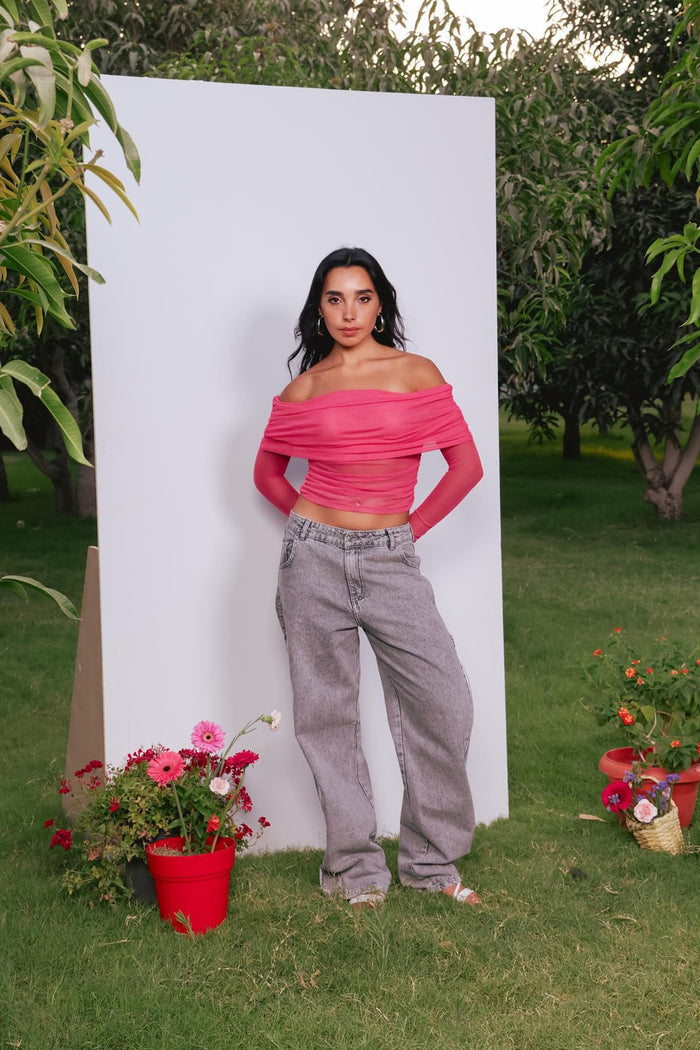 Off Shoulder Mesh Top