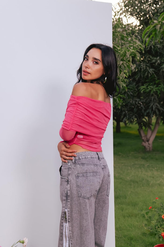 Off Shoulder Mesh Top