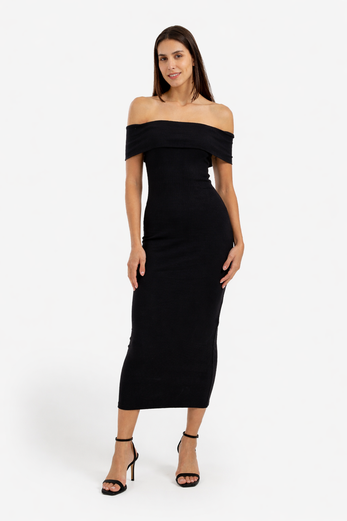 Off-Shoulder Ribbed Dress