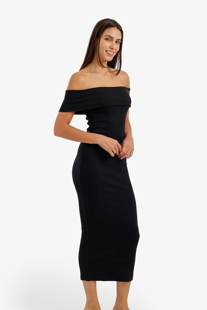 Off-Shoulder Ribbed Dress