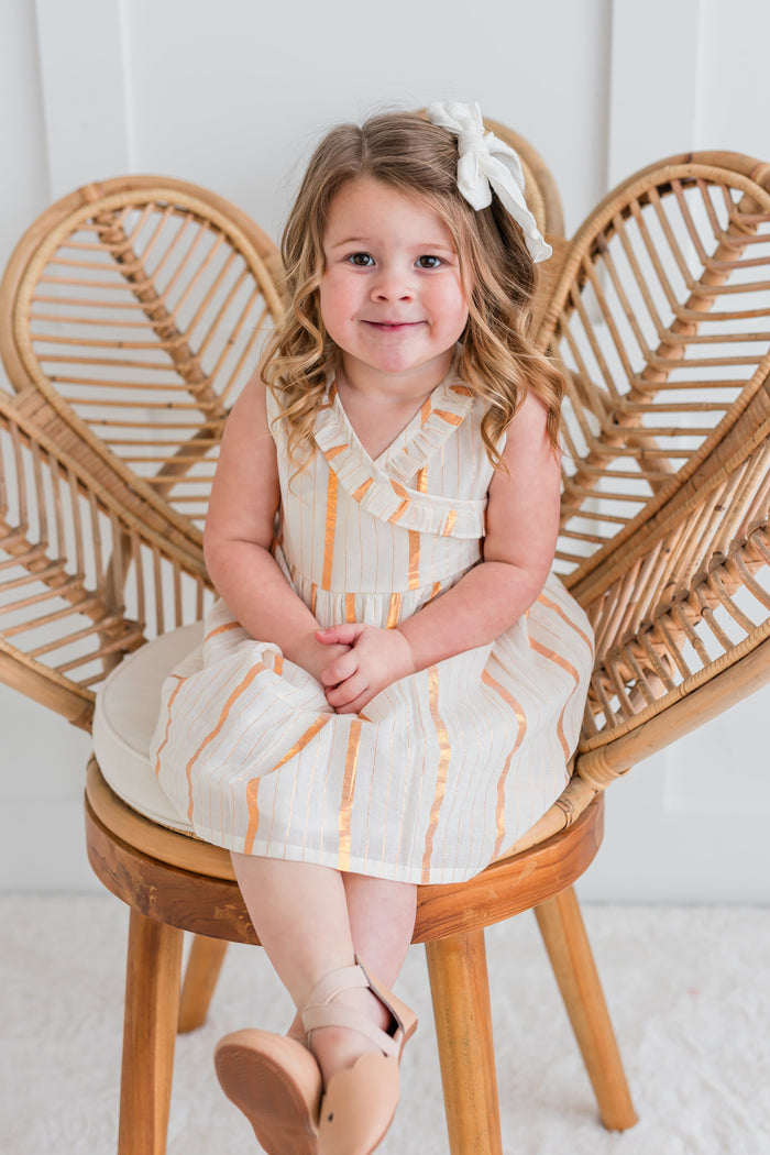 Off-White Gold Color Lurex Neck Ruffled Gathered Dress dress & diaper cover Yo Baby India