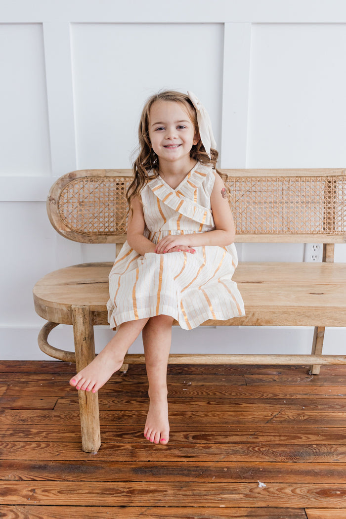 Off-White Gold Color Lurex Neck Ruffled Gathered Dress dress & diaper cover Yo Baby India
