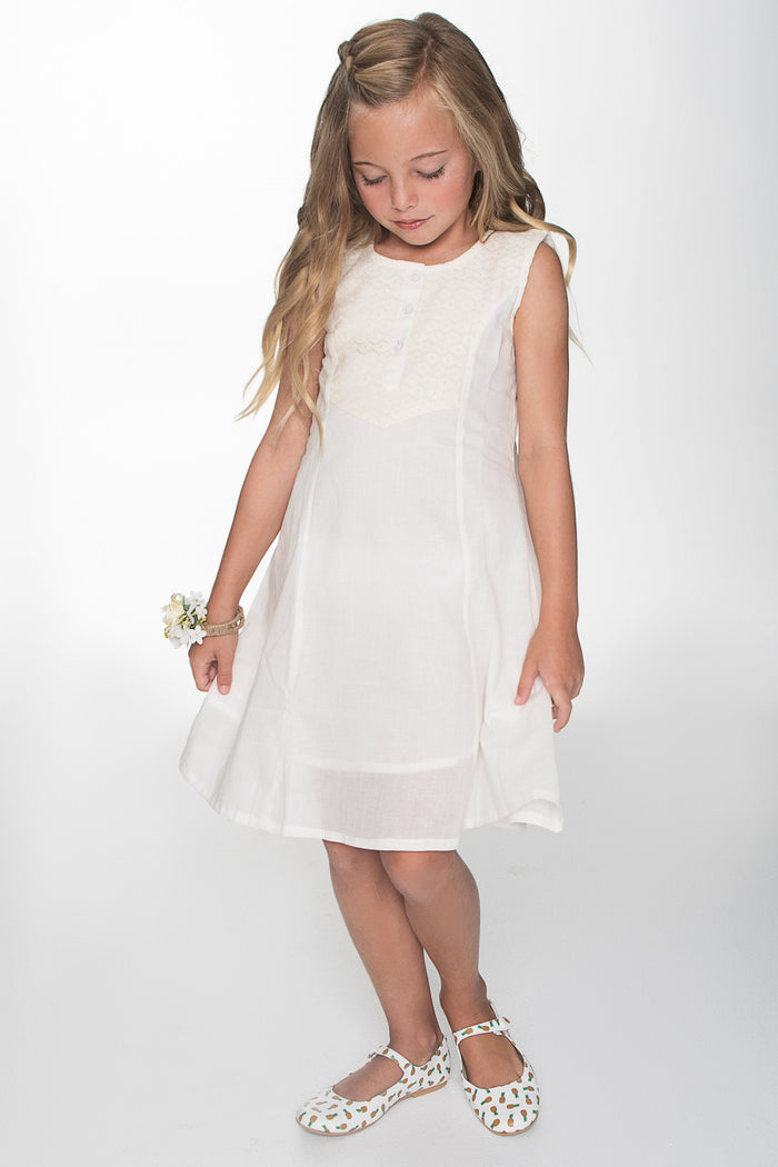 Off-White Lace Detail Yoke Shift Dress Dress Yo Baby Wholesale