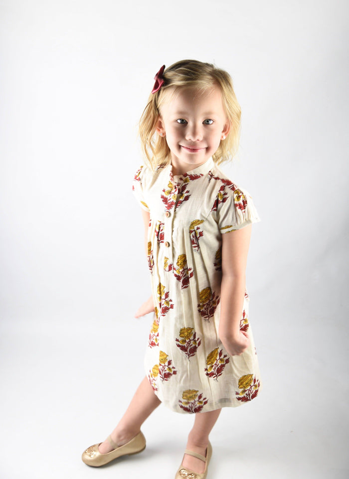Off white Printed Dress with Yoke Detail and Chinese Collar Dress Yo Baby Wholesale