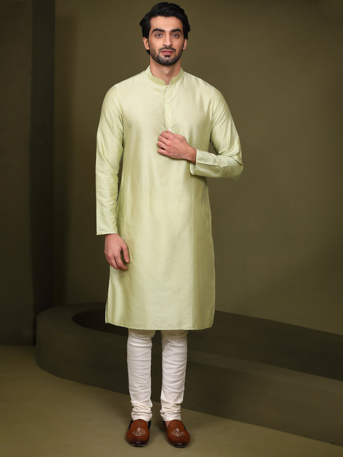 Olive Green Embroidered Jacket Kurta Churidar Set
