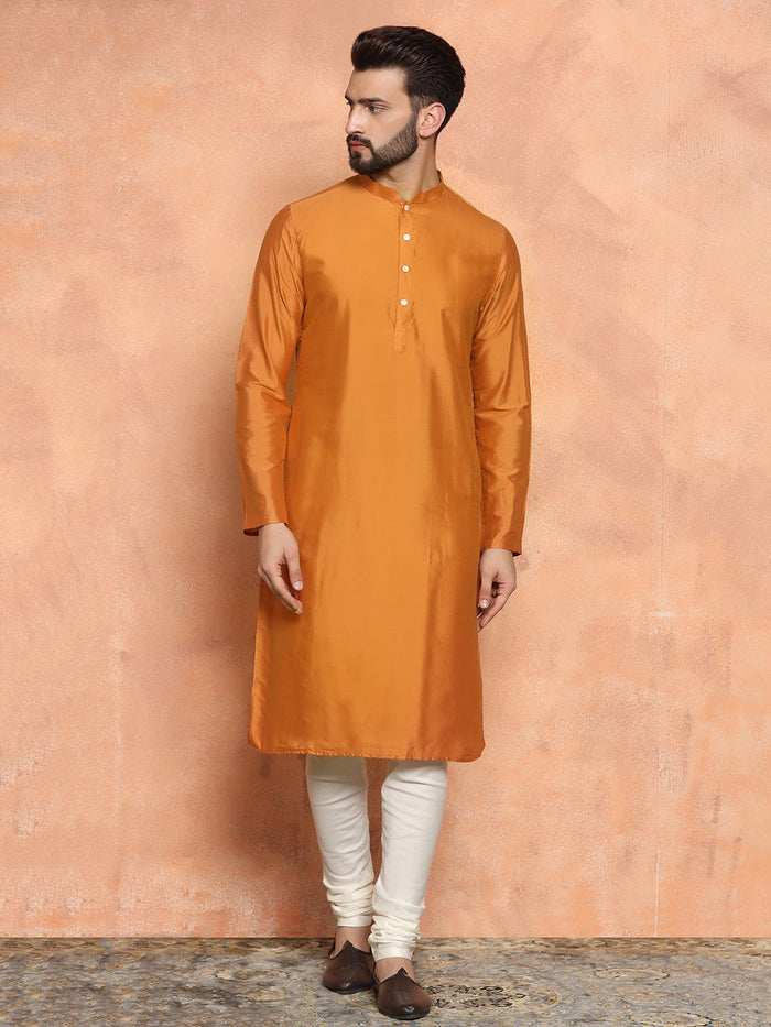 Orange Cotton Blend Printed Jacket Kurta Churidar