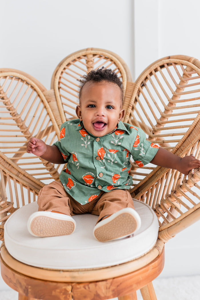 Orange Floral Print Boys Shirt Yo Baby India
