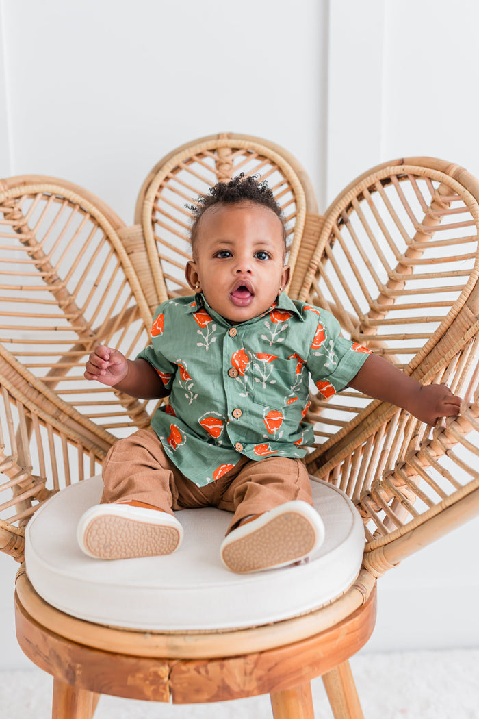 Orange Floral Print Boys Shirt Yo Baby India