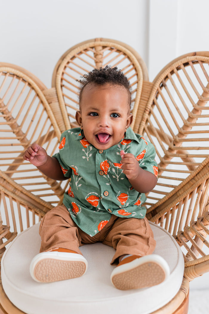 Orange Floral Print Boys Shirt Yo Baby India