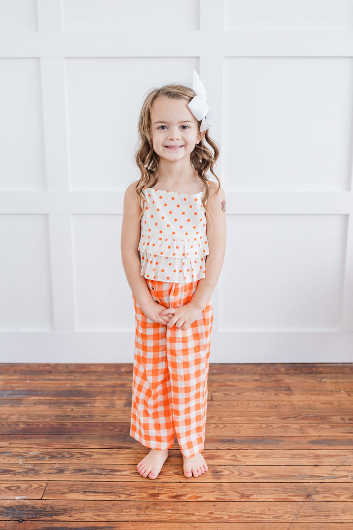 Orange Polka Dot Top & Orange Checkered Pants Set TOP & PANTS SET Yo Baby India