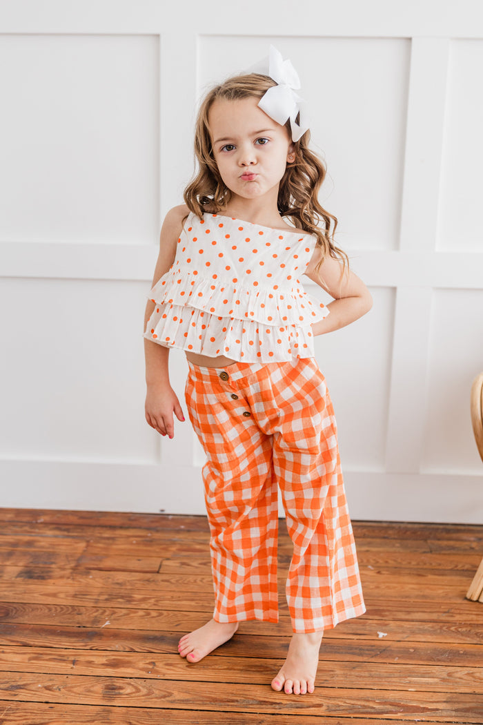Orange Polka Dot Top & Orange Checkered Pants Set TOP & PANTS SET Yo Baby India