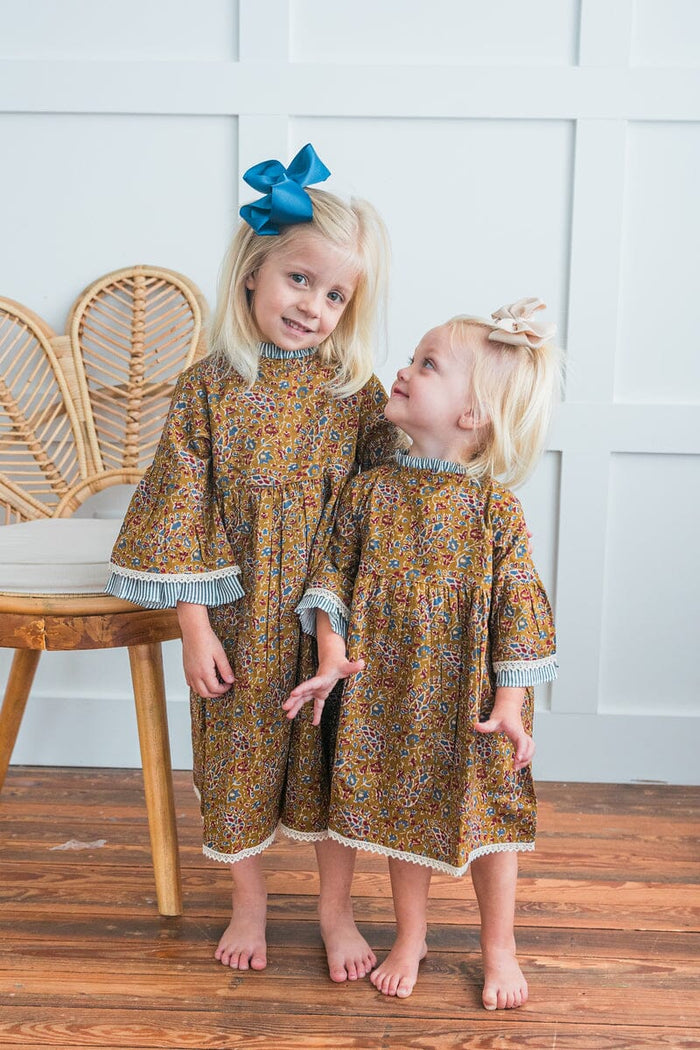 Paisley Print Bell-Sleeves Ruffle Dress & Diaper Cover Set dress & diaper cover Yo Baby India