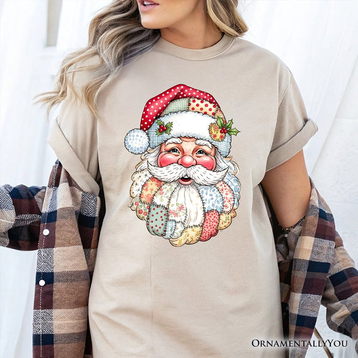 Patchwork Santa Claus T-Shirt, Retro Christmas Holiday Tee T-Shirts OrnamentallyYou