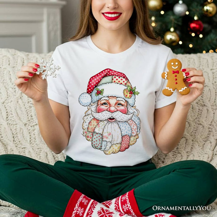 Patchwork Santa Claus T-Shirt, Retro Christmas Holiday Tee T-Shirts OrnamentallyYou