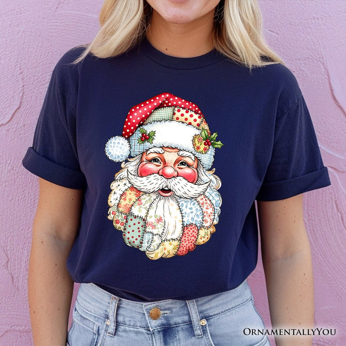Patchwork Santa Claus T-Shirt, Retro Christmas Holiday Tee T-Shirts OrnamentallyYou