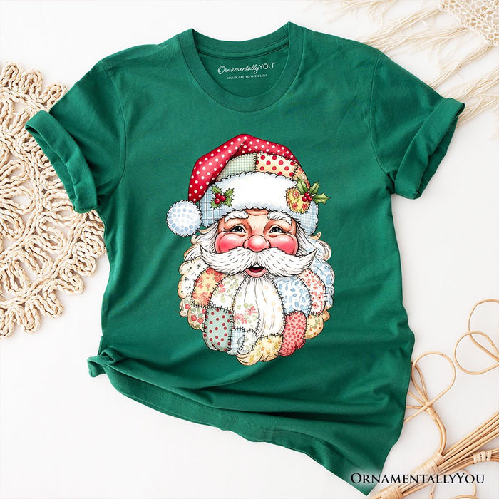 Patchwork Santa Claus T-Shirt, Retro Christmas Holiday Tee T-Shirts OrnamentallyYou Evergreen XS