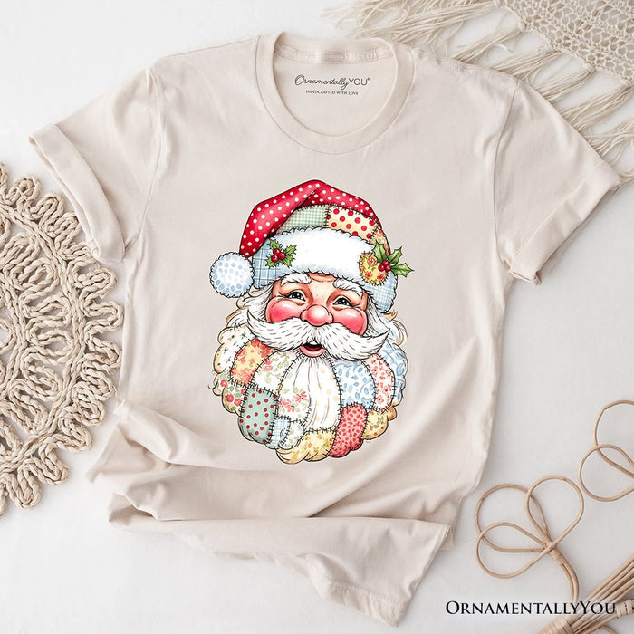 Patchwork Santa Claus T-Shirt, Retro Christmas Holiday Tee T-Shirts OrnamentallyYou Natural XS