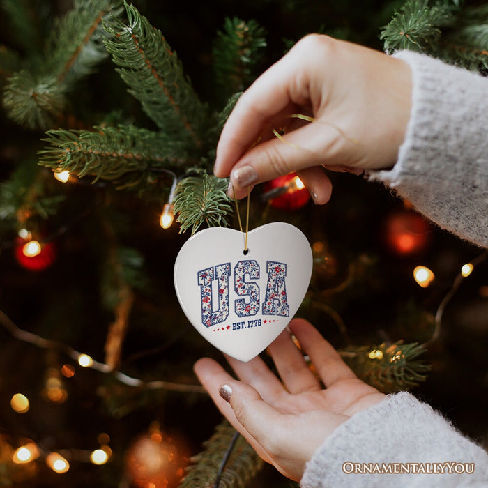 Patriotic USA Floral Ornament, 1776 Independence Day Christmas Gift and Tree Decor Ceramic Ornament OrnamentallyYou