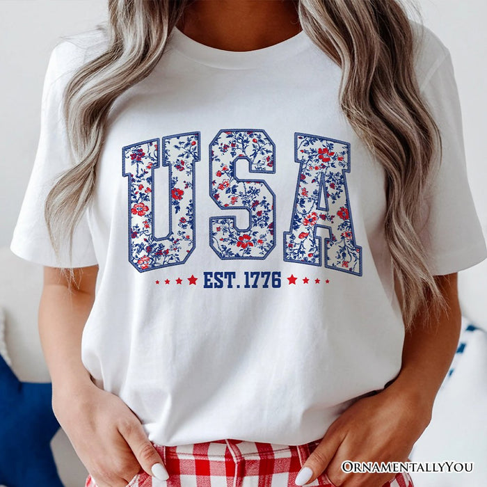 Patriotic USA Floral T-Shirt, 1776 Independence Day Tee T-Shirts OrnamentallyYou